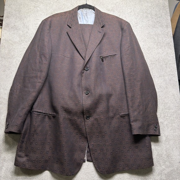 Versace Suit Brown Geometric Linen Blend Classic Fit Italian Two‎ Piece 42R - Picture 2 of 16